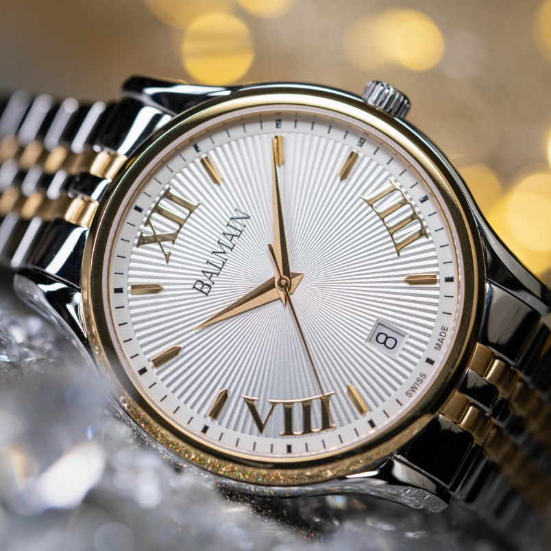 Balmain festive season watches displayed in a luxury gift setting
